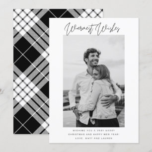 Black and White Warmest Wishes Foto met kerstfeest Feestdagenkaart