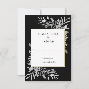 Black and White Waterverf Foliage Gold RSVP Kaartje