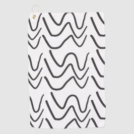 Black and White Waves Stripe Pattern Golfhanddoek