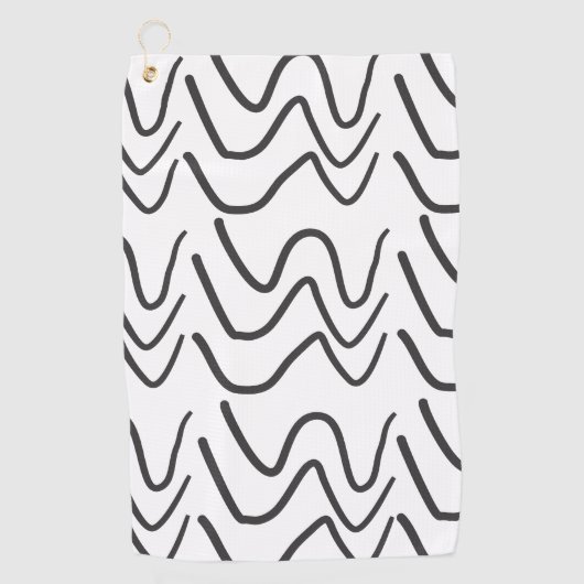 Black and White Waves Stripe Pattern Golfhanddoek (Voorkant)