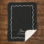 Black and White Wavy Border Monogrammed Sherpa Deken