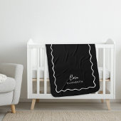 Black and White Wavy Border Monogrammed Sherpa Deken