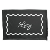 Black and White Wavy Scallop Frame Monogram Kussensloop (Voorkant)
