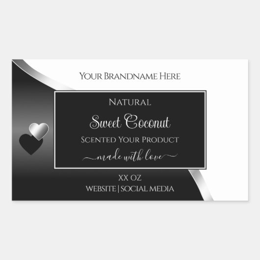 Black and White Wavy Silver Hearts Product Labels (Voorkant)