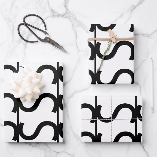 Black and White Wavy Stripe Pattern Inpakpapier Vel (Voorkant)