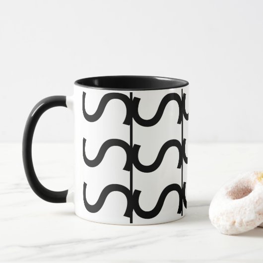 Black and White Wavy Stripe Pattern Mok (Met donut)