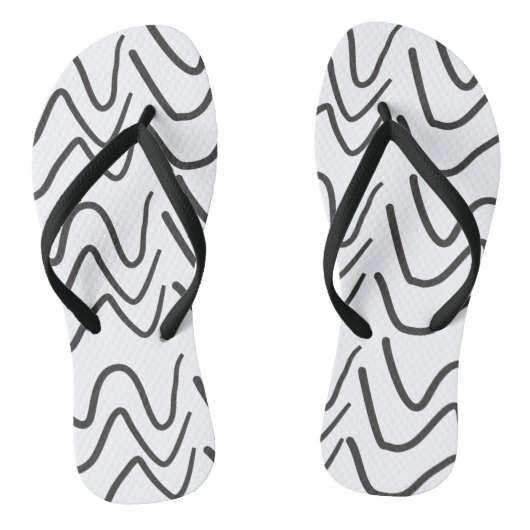Black and White Wavy Stripe Pattern Teenslippers (Voetbed)