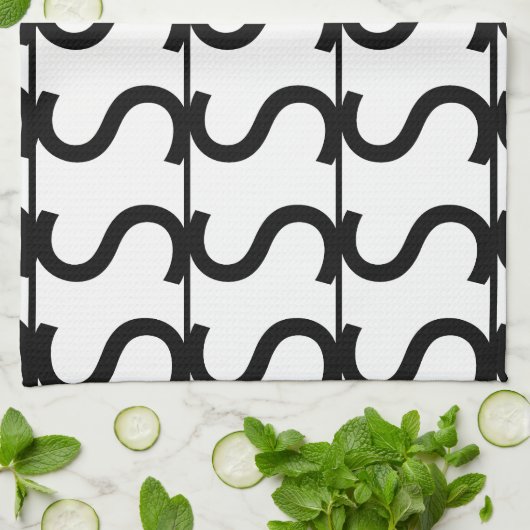 Black and White Wavy Stripe Pattern Theedoek (Gevouwen)