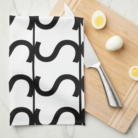 Black and White Wavy Stripe Pattern Theedoek (Quarter Fold)