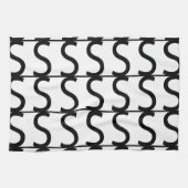 Black and White Wavy Stripe Pattern Theedoek (Horizontaal)