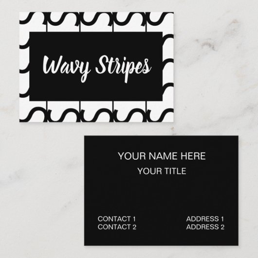 Black and White Wavy Stripe Pattern Visitekaartje (Voorkant / Achterkant)