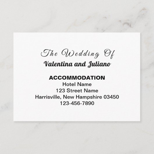 Black and White Wedding Accommodation Informatiekaartje (Voorkant)