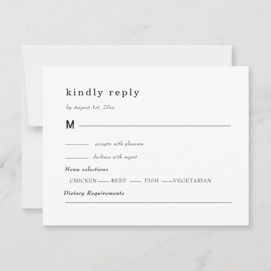 black and white wedding, foliage crest RSVP kaartje (Voorkant)