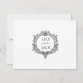 black and white wedding, foliage crest RSVP kaartje (Achterkant)