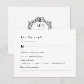 black and white wedding, foliage crest RSVP kaartje (Voorkant / Achterkant)