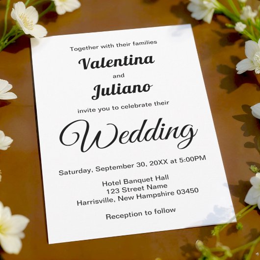 Black and White Wedding Invitation Kaart