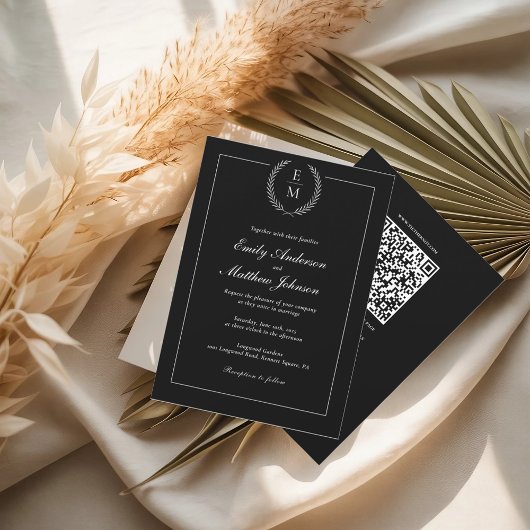 Black And White Wedding Invitation QR Code Kaart