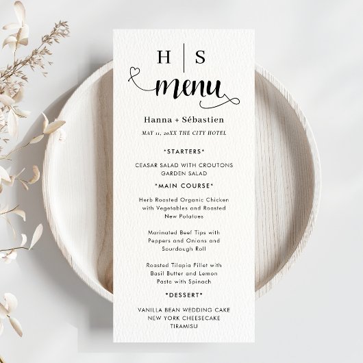 Black and White Wedding Menu