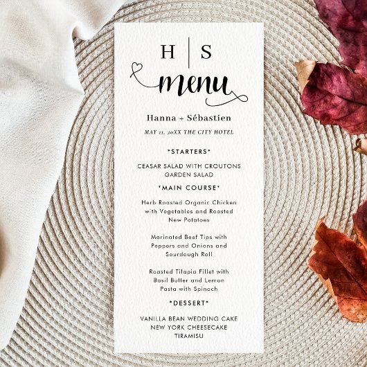 Black and White Wedding Menu