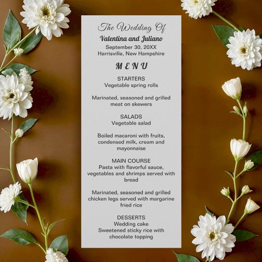 Black and White Wedding Menu Card