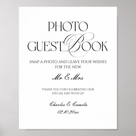 Black and White Wedding Photo Guest Book Poster (Voorkant)
