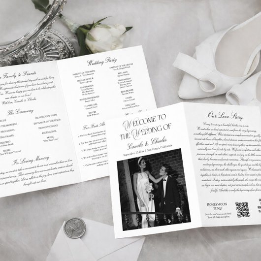 Black and White Wedding Program Kaart