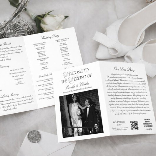 Black and White Wedding Program Kaart