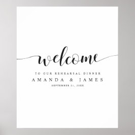 Black and White Wedding Rehearsal Dinner Welcome Poster