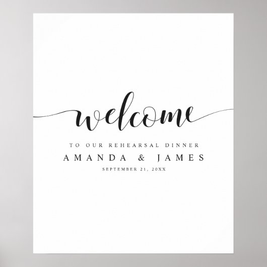 Black and White Wedding Rehearsal Dinner Welcome Poster (Voorkant)