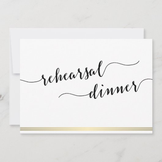 Black and White Wedding Rehearsal Invite Gold Line Kaart (Voorkant)
