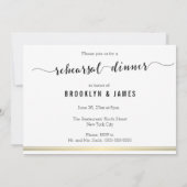 Black and White Wedding Rehearsal Invite Gold Line Kaart (Achterkant)