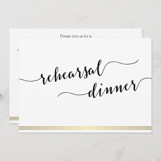 Black and White Wedding Rehearsal Invite Gold Line Kaart (Voorkant / Achterkant)