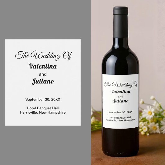 Black and White Wedding Wine Bottle Labels Wijn Etiket