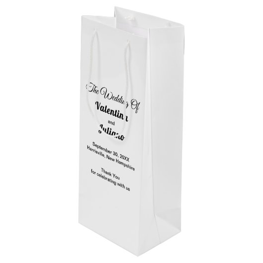 Black and White Wedding Wine Gift Bag Wijn Cadeautas (Voorkant Gekanteld)