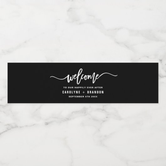 Black and White Welcome Lettering Custom Wedding Waterfles Etiket (Enkel label)