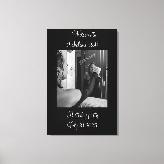Black and white Welcome to the birthday party  Canvas Afdruk (Voorkant)