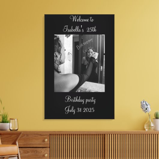 Black and white Welcome to the birthday party  Canvas Afdruk (Insitu (Woonkamer))