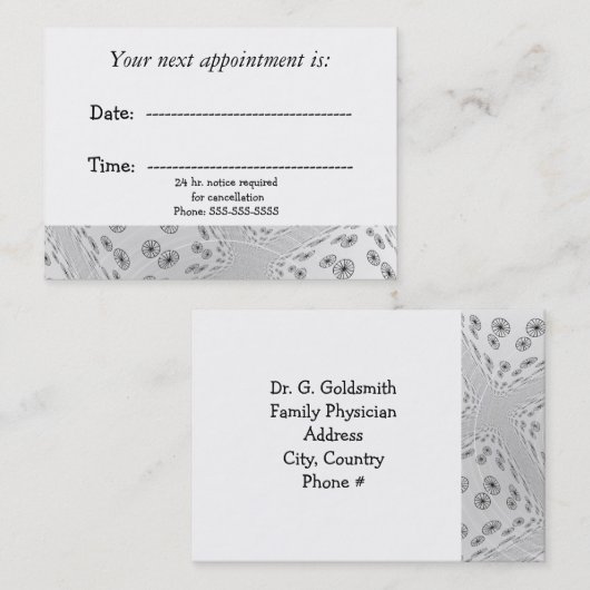 Black and White Wheels Medical Appointes Afsprakenkaartje (Voorkant / Achterkant)