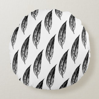 Black and White White Lily Leaf Print Rond Kussen