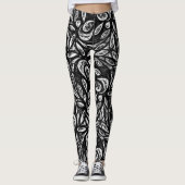 "Black and White Wild Swirls" Yoga Pant Leggings (Voorkant)