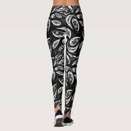 "Black and White Wild Swirls" Yoga Pant Leggings (Achterkant)