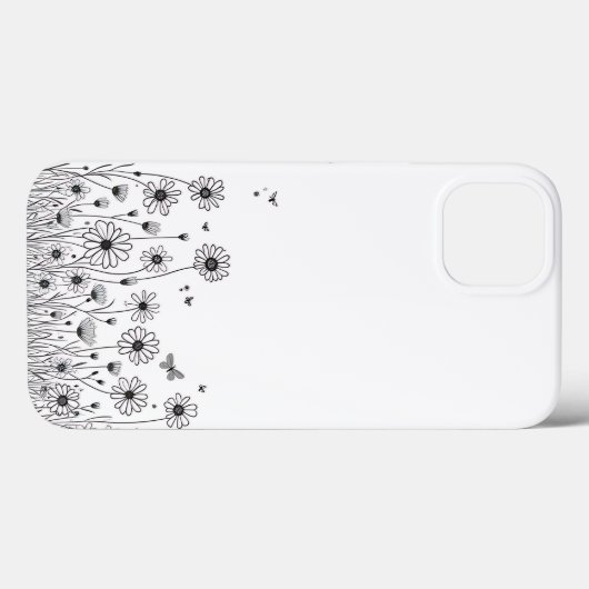 Black and White Wildflower iPhone 13 Case (Achterkant (horizontaal))