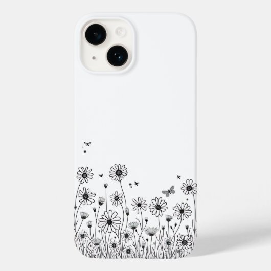 Black and White Wildflower iPhone 14 Cases (Achterkant)