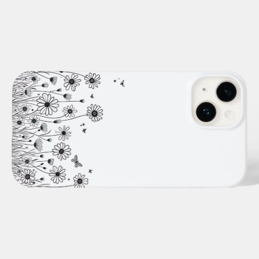 Black and White Wildflower iPhone 14 Cases (Achterkant (horizontaal))