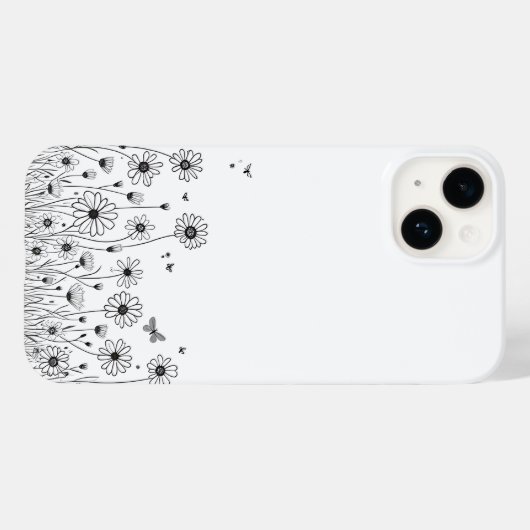 Black and White Wildflower iPhone 14 Cases (Achterkant (horizontaal))