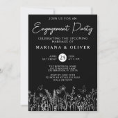 Black and White Wildflowers Verlovingsfeest Kaart (Voorkant)