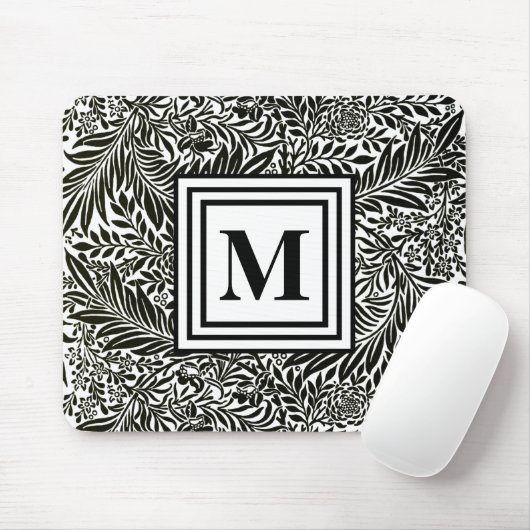 Black and White William Morris Monogram Initiaal Muismat (Met muis)