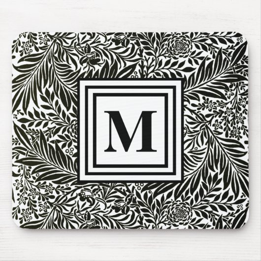 Black and White William Morris Monogram Initiaal Muismat (Voorkant)