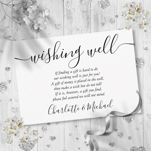 Black and White Wishing Well Wedding Informatiekaartje