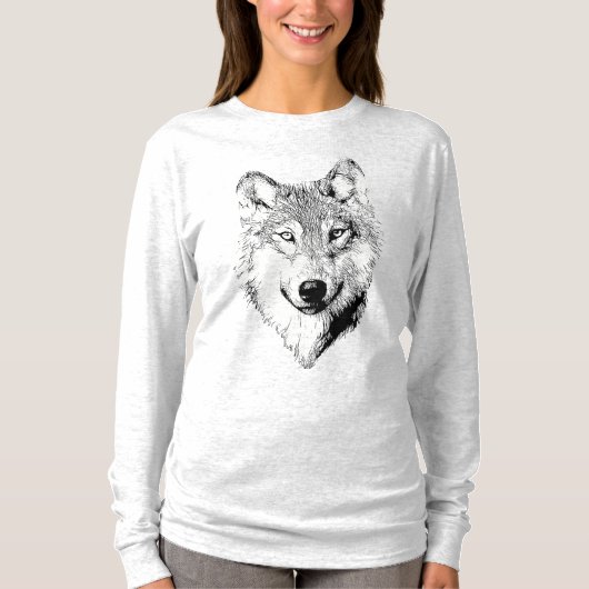 Black and White Wolf Drawing  T-shirt (Voorkant)